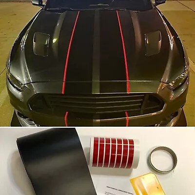6  Vinyl Racing Stripes Kit - Matte Black - 30' Or 36' Long - W/ Red Pinstripes • $50