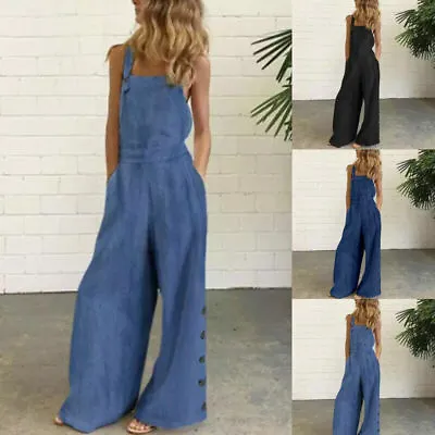 $24.69 • Buy UK Women Dungarees Sleeveless Rompers Casual Loose Overalls Cotton Jumpsuits New