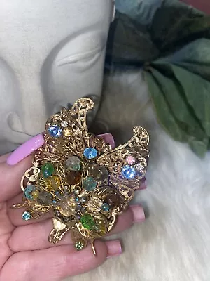 Miriam Haskell Massive Butterfly Elaborate Colors Of Glass Rare Amazing Brooch! • $600