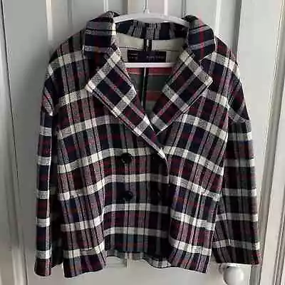 Zara Basic Plaid Pea Coat • $45