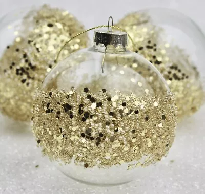£10.99 • Buy Gisela Graham Christmas Clear Glass Bauble With Gold Glitter Band Decoration X 3