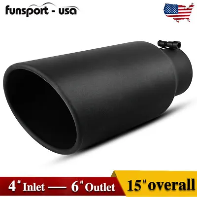 Diesel Exhaust Tip 4  Inlet 6  Outlet 15  Long Black Stainless Steel Bolt-On • $36.50