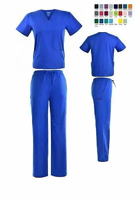 Unisex STRETCH  Scrub Sets Solid V-Neck Top Cargo Pant Men Women Nursing Uniform • $23.99