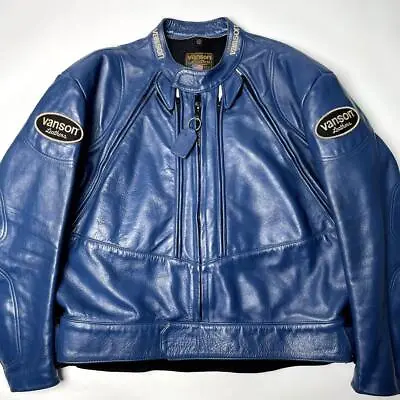 Vanson Genuine Leather Leather Riders Jacket Made In USA King Size Men Blue 60 • $557.92