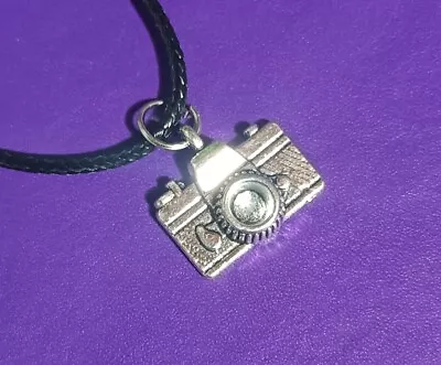 Silver Camera Silver Necklace Or Earrings Black Cord Influencer Lucky UK Gift • £3.99