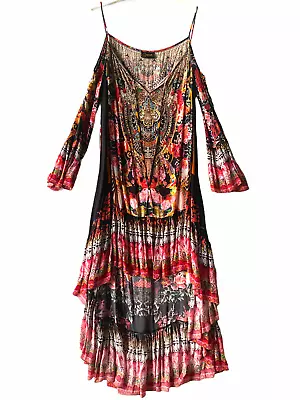 New Czarina Silk Viscose Crystals Let Your Soul Fly Hi Low Dress W Sleeves Xxl  • $349.99