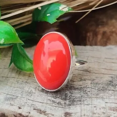 Coral Gemstone Ring 925 Sterling Silver Handmade Bohemian Ring All Size AP841 • $11.88