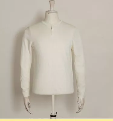 Anderson & Sheppard Mens Knitted Linen Henley Off White Large RRP £ 315 • £185