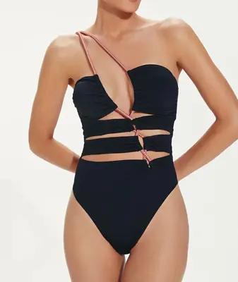 NEW VIX 'Zaila' Cord Detail Cut-out One Piece Swimsuit Size L Large Black $278 • $74.99