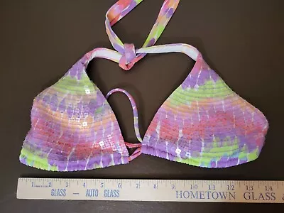 Womens Large L Victoria's Secret Sequin Tie Triangle Bikini Top • $10.45