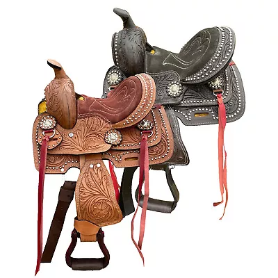 Floral Tooled 8  Miniature Western Horse Saddle Black & Brown With Free Shipping • $179.99