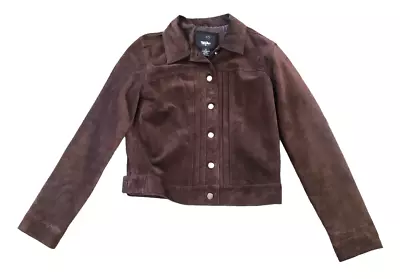 Mossimo Womens SMALL 100% Suede Leather Jacket Dark Brown Lined 6 Buttons • $16.50