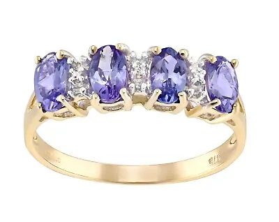 9ct Yellow Gold Tanzanite & Diamond Eternity Ring Size J K L M N O P Q R S • £159.95