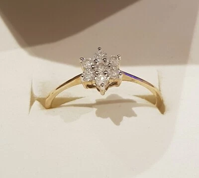£80 • Buy Tjc Certified Diamond Flower 9k Yellow Gold Ring( Size P) 7 Pcs 0.25cts 