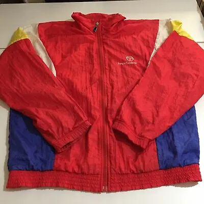Vintage Sergio Tacchini Mens Red Windbreaker Jacket Colorblock Size 40 • $13.75