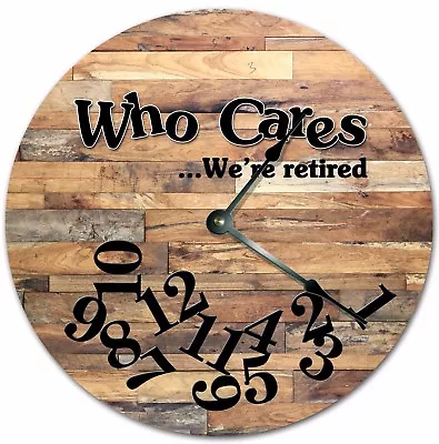 10.5  WHO CARES WERE RETIRED CABIN WOOD FLOORS Large 10.5  Wall Clock - 4736 • $35.99