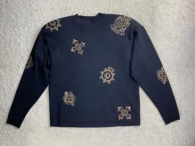 Vintage St. John Skene Sweater Size P Black Santana Knit Gold Rhinestone Sport • $67.99