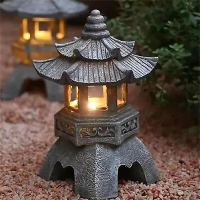 Solar Powered Palace Lanterns Solar Lamp Stone Pagoda Lantern Tower Statue • £27.59