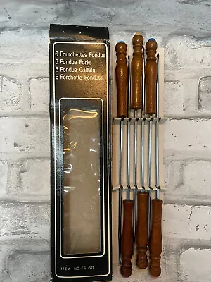 $8.60 • Buy Vintage Set Of 6 Fondue Forks Wooden Handles Multicolor Tips Coded MCM 10  Boxed