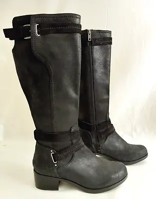 UGG Australia  Women's Size 6.5 Black Leather Tall Riding Side Zip Boots 1004172 • $69.99