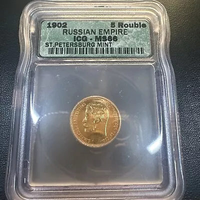 MS 66 | 1902 Russia 5 Rouble Ruble Gold Coin | Better Date Low Mintage ICG MS66 • $448.47