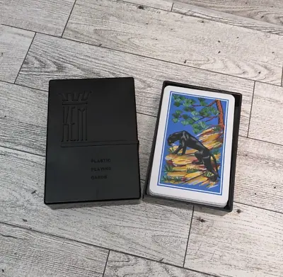 Vintage KEM Black Panther Playing Cards Pinochle Deck With Plastic Box • $25