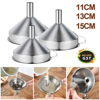 $11.59 • Buy Stainless Steel Funnel Oil Liquid Funnel Metal Funnel With Detachable Filter AU