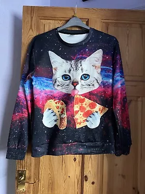 Taco Pizza Galaxy Cat Sweatshirt Top Unisex Size L Chest Approximately 43 Inches • £6.99