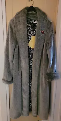 New DENNIS BASSO Grey Full Length Faux Mink Fur Coat Womens Large W/Tags • $75