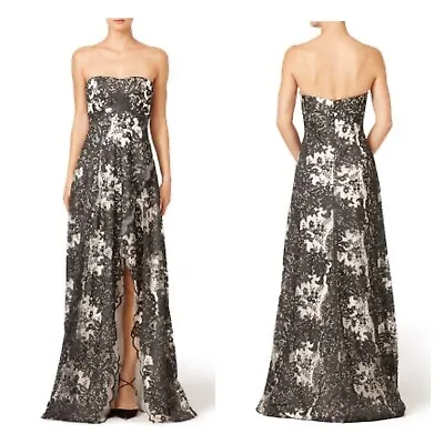 MARCHESA NOTTE Dress Formal Gown Maxi Smoked Ivy White Black Lace Strapless 4 • $249