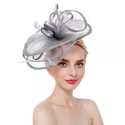 Ladies Feather Sinamay Net Hat Headband Fascinator Wedding Top Hat Hairpin UK • £10.79