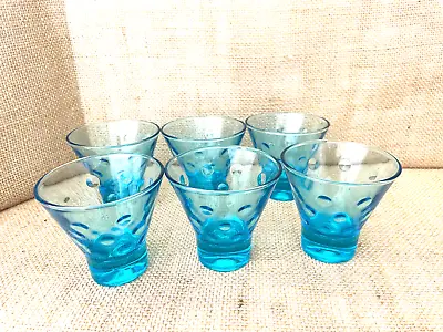 Set Of 6 Mid Century Hazel-Atlas Turquoise Capri Dots Whiskey Glasses • $25