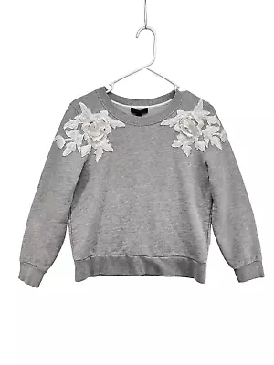 J Crew Women’s Sweater Small Gray Crewneck Pullover Flowers Sweatshirt • $16.80