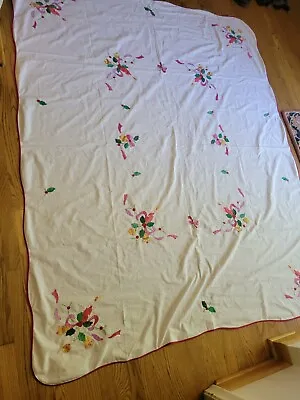 $36.30 • Buy  Vintage Christmas Tablecloth 100% Cotton Applique Bells Holly Candles 65x80 
