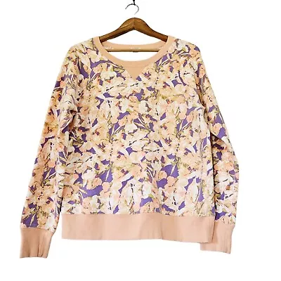 J. Crew Floral Crew Sweatshirt Womens Size L Purple Peach Pastel Cottage Boho • $21.43