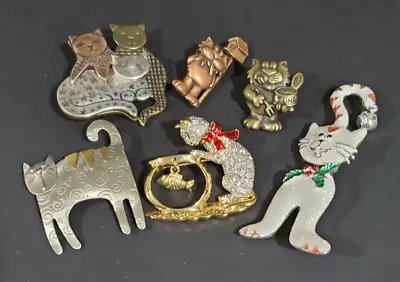 $9.99 • Buy Vintage Cat Brooches Pins Collection--6 Total