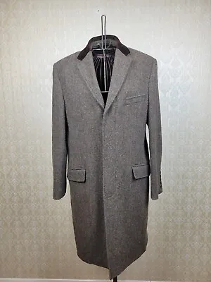 Stvdio Jeff Banks Mens 42  Brown Velvet Collar Tweed Overcoat • £99