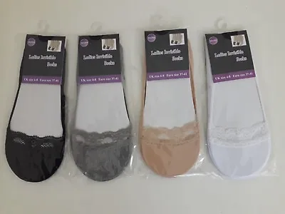 £3.45 • Buy Womens Ladies Invisible Secret Footsies Lacey Trainer Liner Hidden Socks No Show