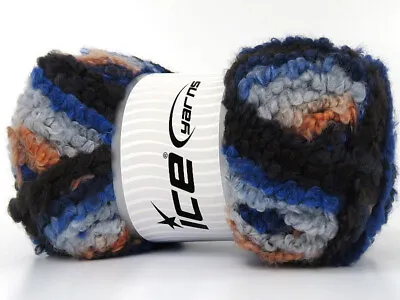 2-Skein Lot Boucle Wool Magic Yarn Superbulky 2x150g Black Blue Salmon • $30.50