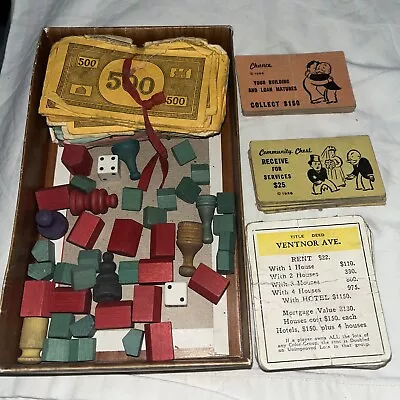 Vintage Monopoly Wood Game Pieces Money Cards Mixed Lot • $19.98