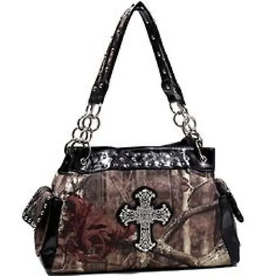 Mossy Oak Camo Cross Purse Camouflage Rhinestone Handbag Black • $44.50