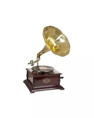 Brass Horn Gramophone   – 78 Rpm Vinyl Phonograph /Record Player SQUARE Base • £84.99