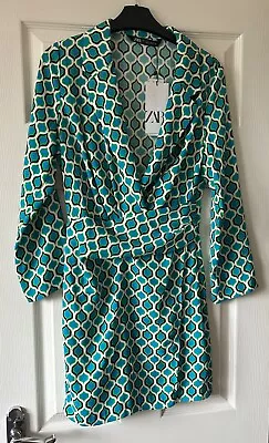 BNWT Green Geometric Print ZARA Blazer Style Dress S 10 • £29.99