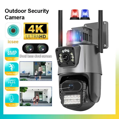 8MP Dual Lens IP Camera Wireless WIFI Outdoor CCTV PTZ Home Security IR Camera • £42.27