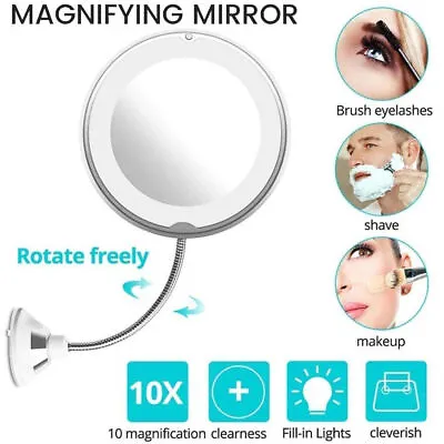 Rotating Gooseneck LED Light Makeup Mirror Suction Cup 10X Magnifying Mirror  • $11.31