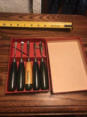 Vintage Craftsman USA 5 Piece Chisel Carving Tool Set Green Wood Handles W/ Box • $16.50