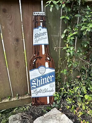 SHINER Light Blonde BEER Sign Tin Tacker TALL TEXAS BOTTLE Sign BREWERY 32 X9  • $49.99