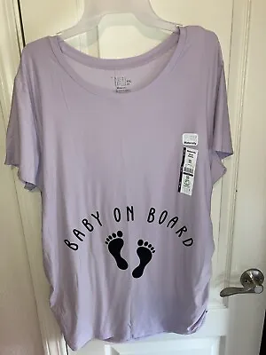 Maternity Tee Long Shirt Ruched Sides Size XXL 20 Baby On Board Lavender/Black • £12.53