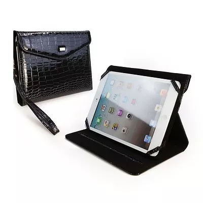 Stunning Gloss Black Faux Crocodile Skin IPad Mini & Retina Bag Stand Case Sleep • £8.55