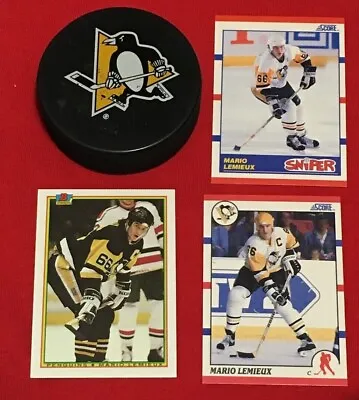 $4.75 • Buy Pittsburgh Penguins Logo Hockey Puck 1990 Bowman & 1990 Score (2) Mario Lemieux 